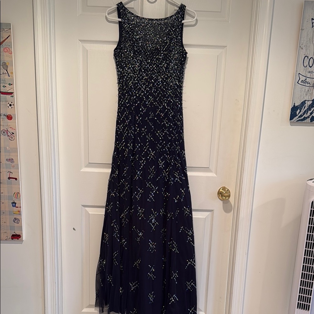 Aidan Mattox Deep Navy Blue Sequin Gown